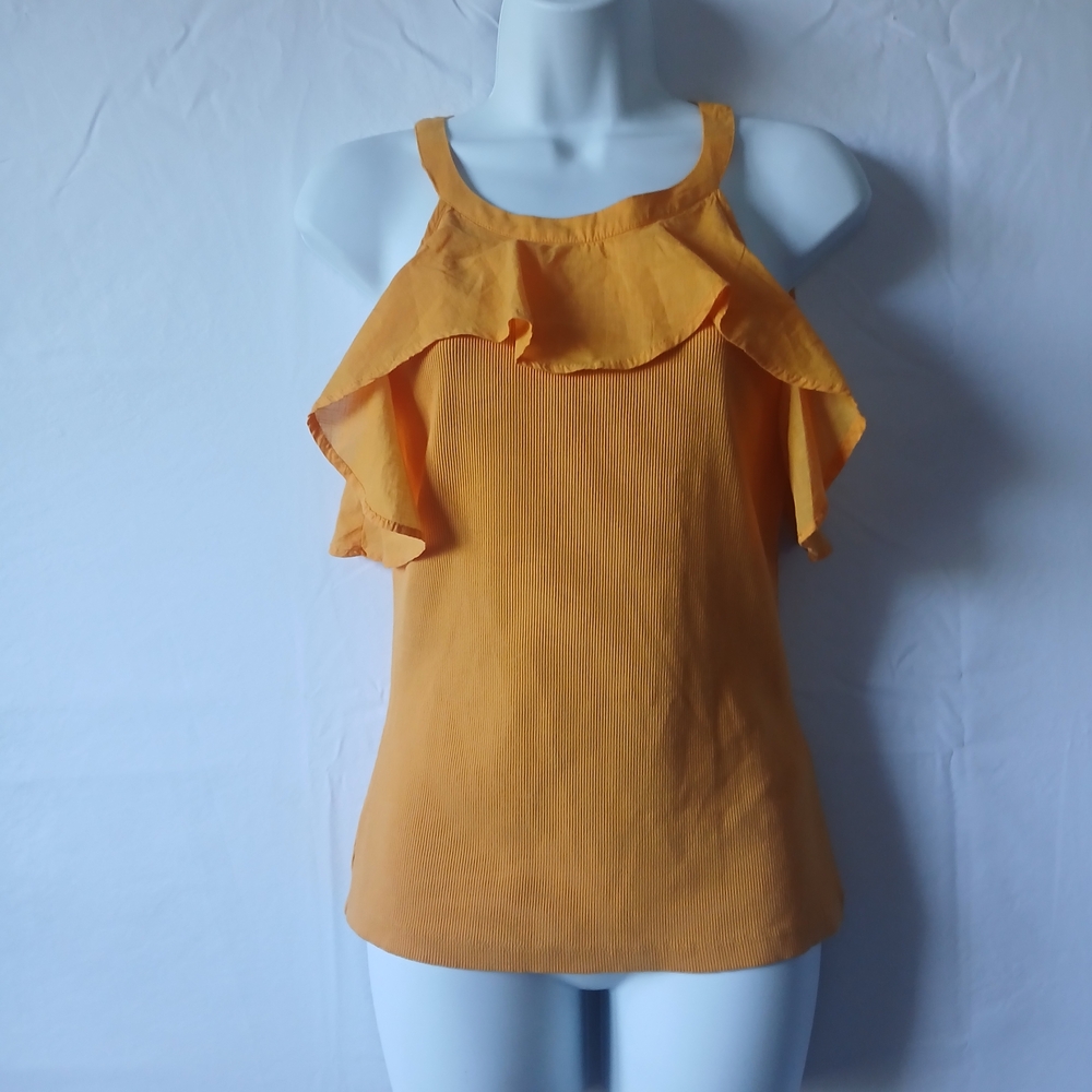 Anthropologie Yellow Ruffled Tank Top‎